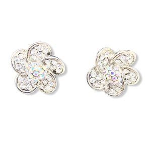 Crystal Cluster Flower Aurora Borealis Center Stud Earrings NOS New Blingy